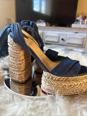 Christian Louboutin Navy Espadrille Platform Heels